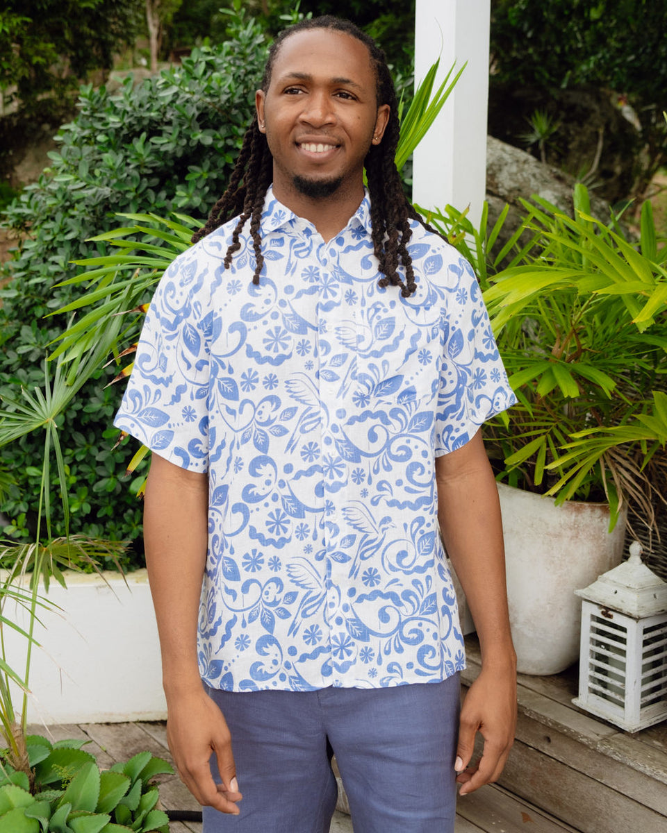 Irie Linen Shirt - Blue Bird Print – HIHO