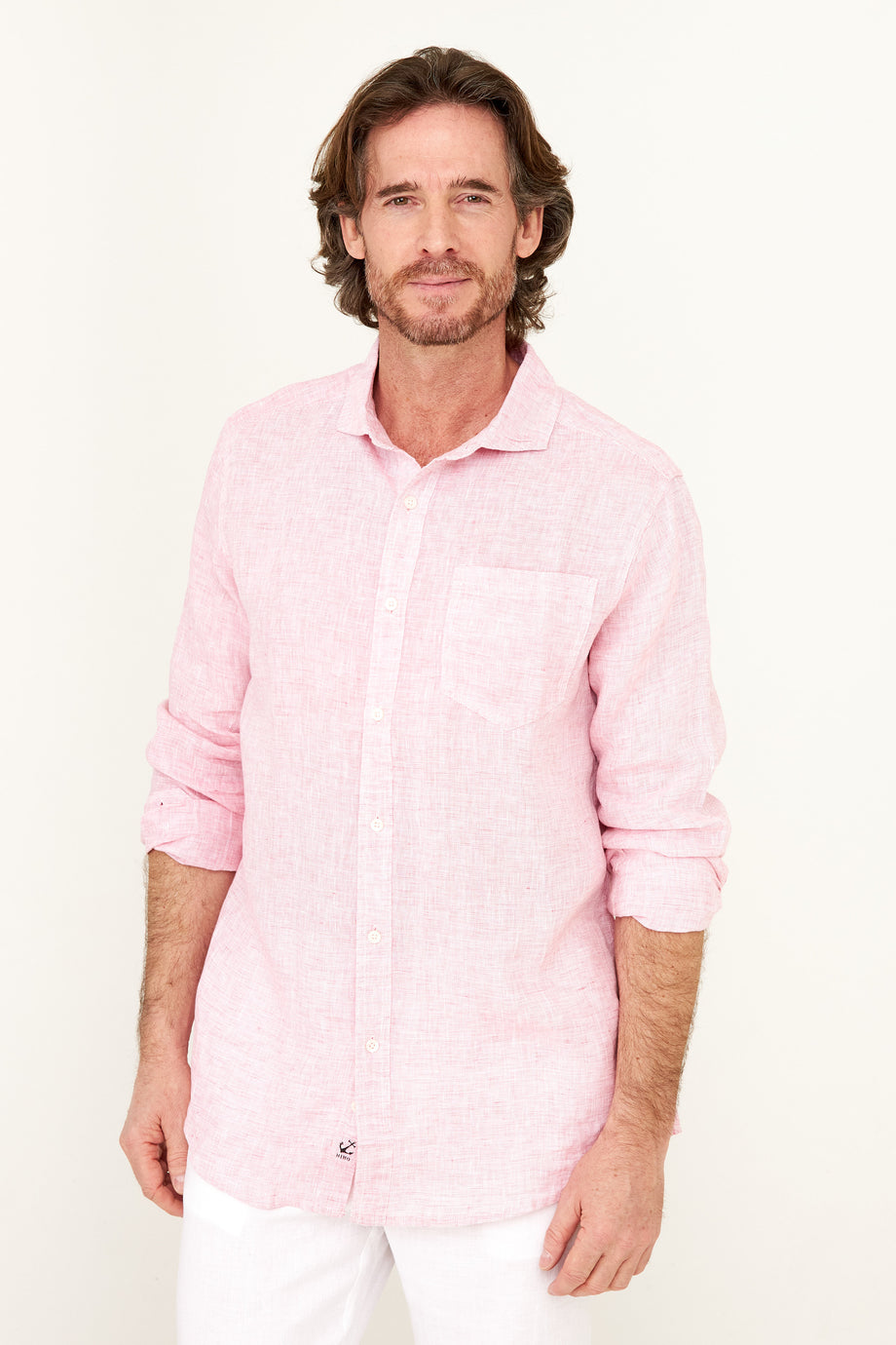 Lightweight Yarn Dye Linen Shirt - Pale Pink
